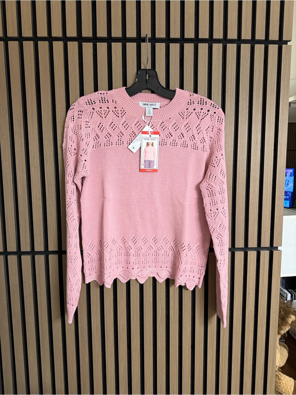 Nine West Soft Pink Eyelet Knit Pullover